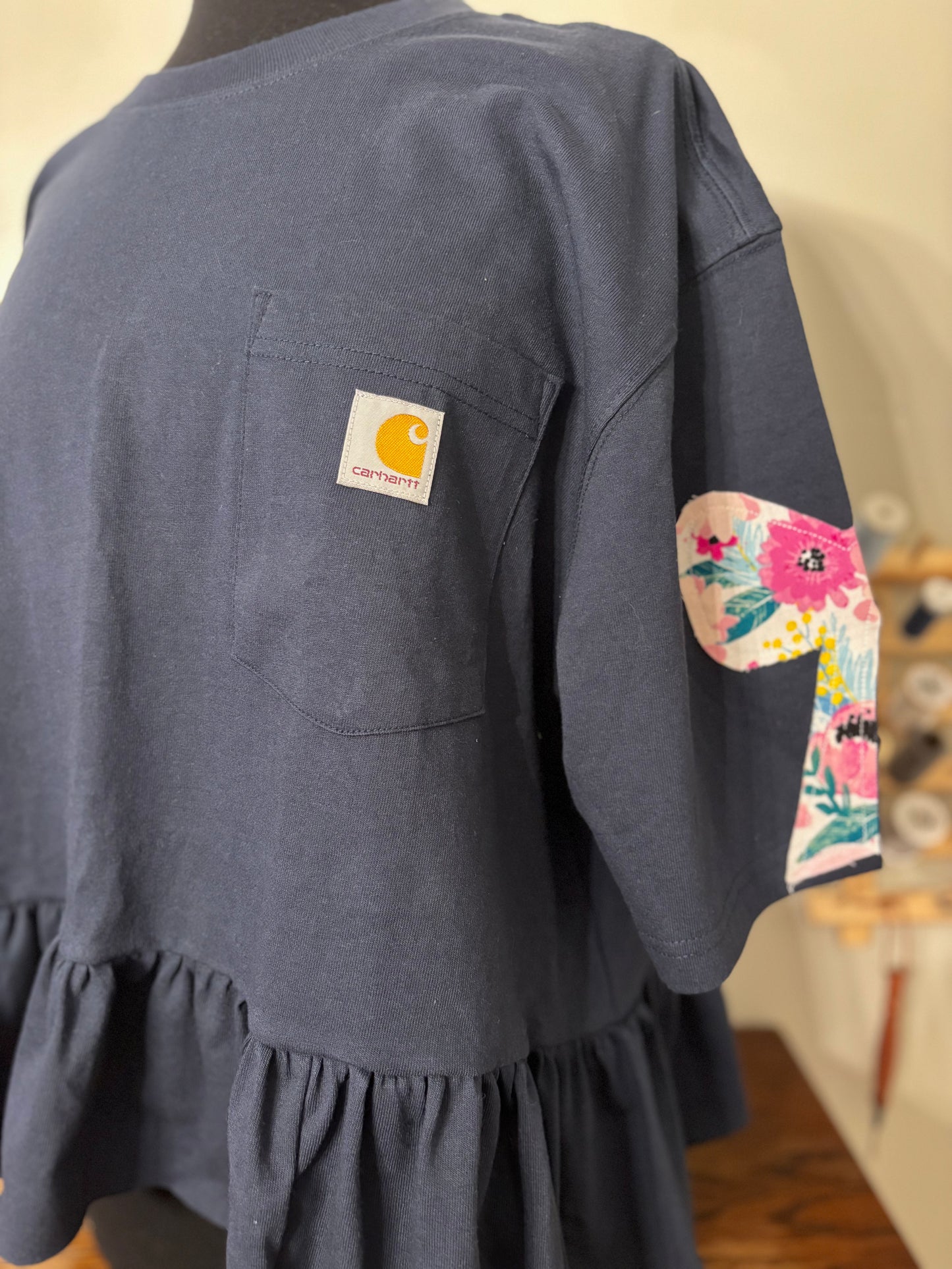 RTS Large Navy Single Ruffle Bow Sleeve