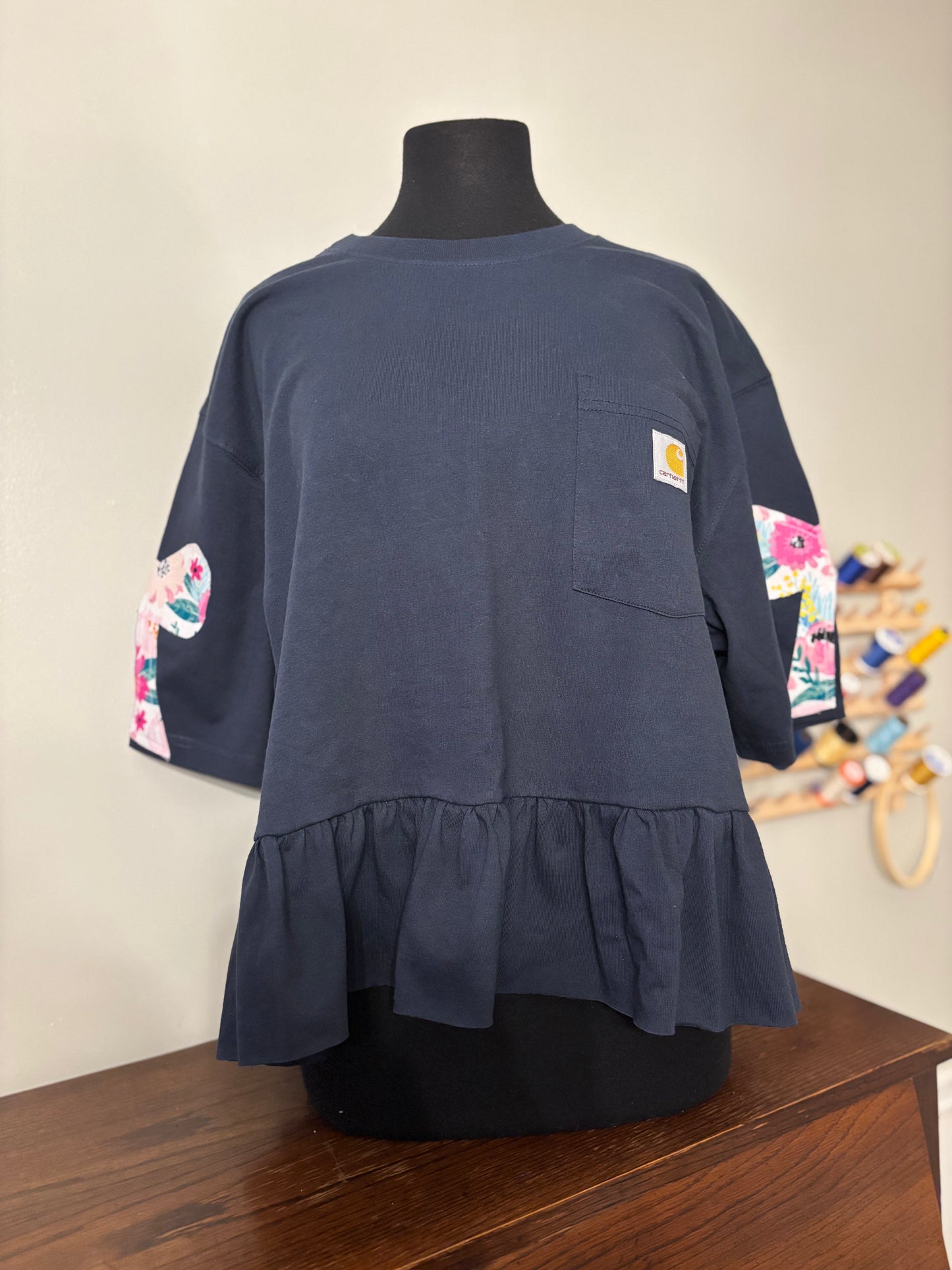 RTS Large Navy Single Ruffle Bow Sleeve